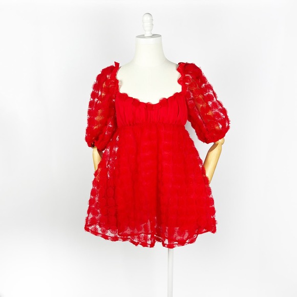 NWT For Love and Lemons Hannah mini dree red tulle rosettes Size Small